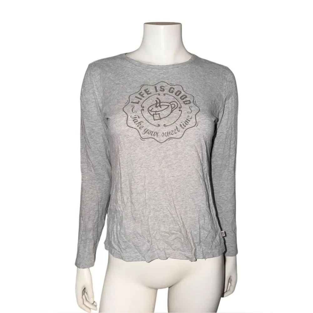 Life is Good Womens Gray Take Your Sweet Time Tea T-Shirt Long Sleeve M Semi-Fit